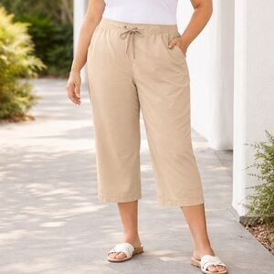 NWT Lane Bryant Beige Straight Leg Capri Pants Plus Size 20 Elastic Waist